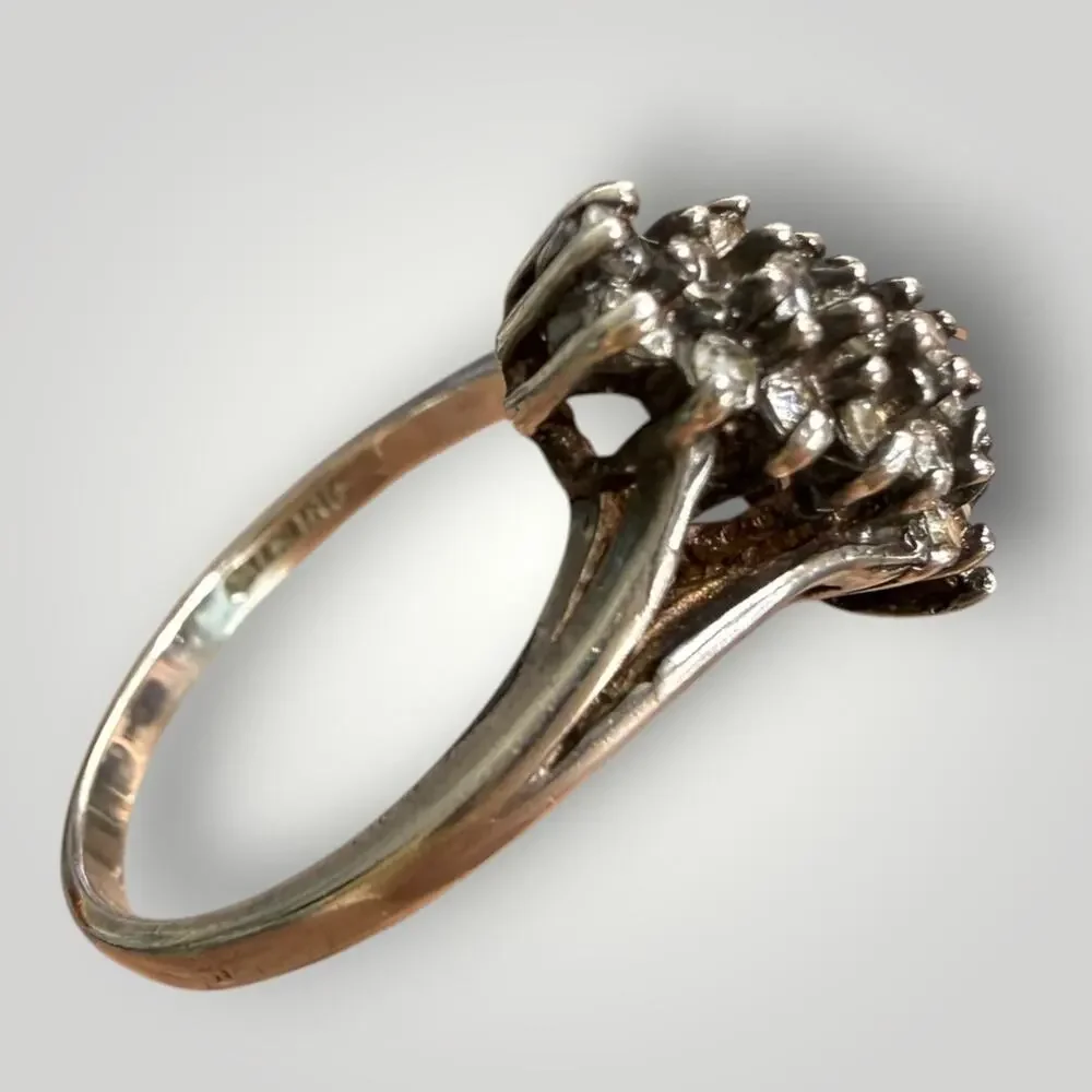 Vintage Sterling Silver Clear Stone Cluster Ring Size 6 Cocktail Statement